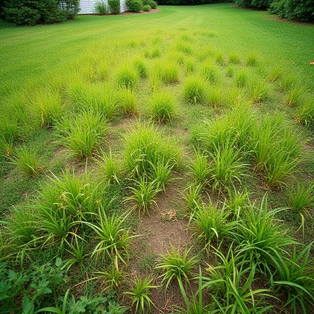 A lawn full of weeds before treatment.